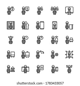 Set of robbery, thief, stealing outline style icon - vector