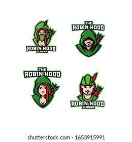 Set Of Robin Hood Archer Logo Icon Design Vector