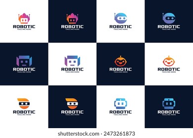 Set of robot assistance human logo design. Smart program robotic logo