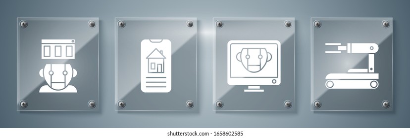 Set Robot, Bot, Smart Home und Robot. Viereckige Glasplatten. Vektorillustration