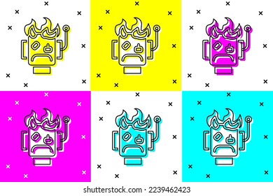 Set Robot burned out icon isolated on color background.  Vector