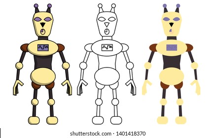 Set of robot cat in different style. Isolated stock vector illustration