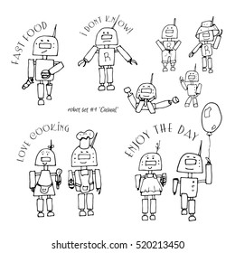 Set of robot characters, casual motif.