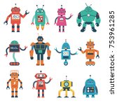 Set of Robot Characters Isolated on White Background
