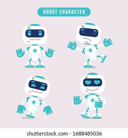 Set of Robot Characters Isolated on Background