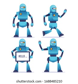 Set of Robot Characters Isolated on Background