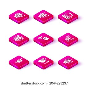 Set Robot, charging battery, Bot, burned out, Industrial production of robots and Broken icon. Vector