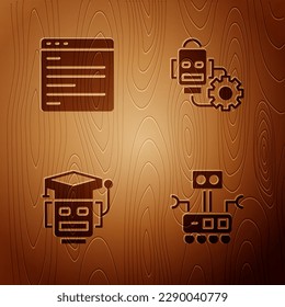 Set Robot, Computer api interface,  and setting on wooden background. Vector