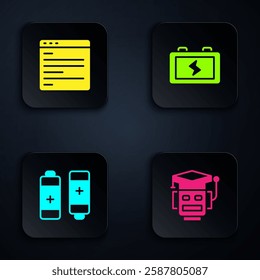 Set Robot, Computer api interface, Battery and . Black square button. Vector