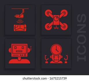 Set Robot and digital time manager, Wireless Controlling CCTV security camera, Drone flying with action camera and Robot icon. Vector