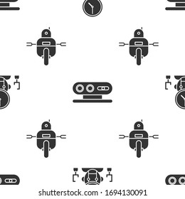 Set Robot and digital time manager, 3d scanning system and Robot on seamless pattern. Vector