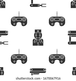 Set Robot, Robot doctor and Remote control on seamless pattern. Vector