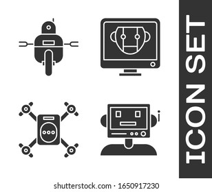 Set Robot, Robot, Drone flying with action camera and Bot icon. Vector