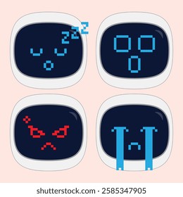 Set of Robot Face Emojis with Various Expressions for Digital Communication