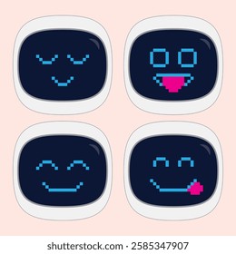 Set of Robot Face Emojis with Various Expressions for Digital Communication