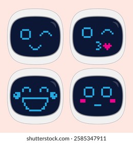 Set of Robot Face Emojis with Various Expressions for Digital Communication