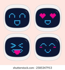 Set of Robot Face Emojis with Various Expressions for Digital Communication