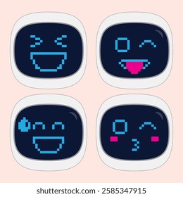 Set of Robot Face Emojis with Various Expressions for Digital Communication