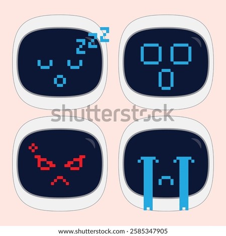Set of Robot Face Emojis with Various Expressions for Digital Communication