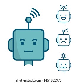 Set of robot face icons, different expressions
