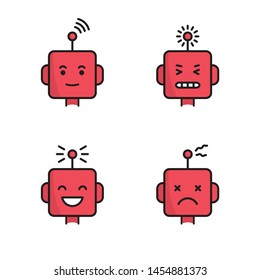 Set of robot face icons, different expressions