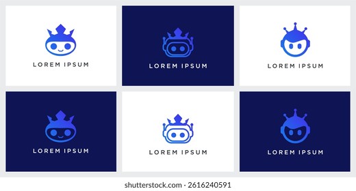 Set of robot head and crown logo design