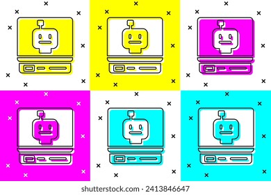 Establece el icono Robot aislado en el fondo del color. Inteligencia artificial, aprendizaje automático, computación en la nube.  Vector