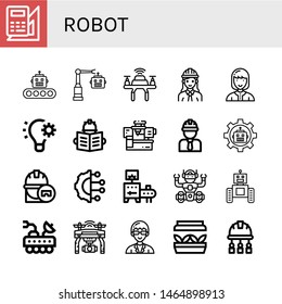 Set of robot icons such as Engineering, Production, Robot, Drone, Engineer, Technician, Automation, Machinery, Artificial intelligence, Conveyor, Moon rover, Artificial light , robot