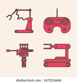 Set Robot, Industrial Machine Roboter Arm Handwerk, Fernsteuerung und Mechanical Roboter Hand-und Schraubendreher Symbol. Vektorillustration