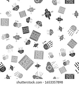 Set Robot, Internet of things, Mechanical robot hand and Global technology or social network on seamless pattern. Vector