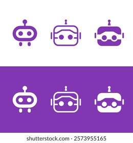 A set of robot logos, each conveying a distinct personality with consistent visual theme. simple lines and friendly forms evoke intelligence, innovation, and approachability, for a tech-focused brand