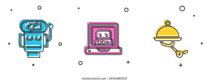 Set Robot low battery charge, Creating robot and Waiter icon. Vector