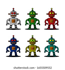 set of robot mascot design with iron robot mascot