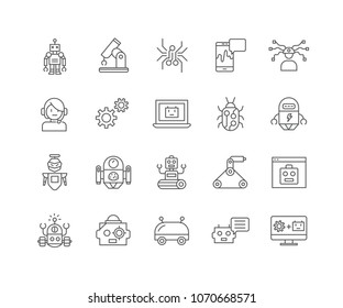 Set of Robot outline icons isolated on white background.