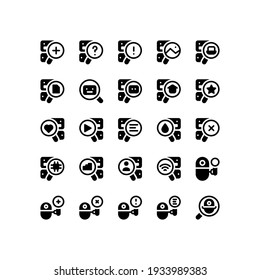 Set of robot search and find machine for webpage glyph style icon and illustration - vector