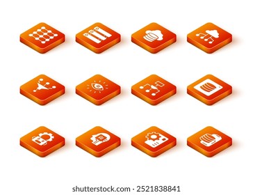 Set Robot setting, Humanoid robot, Funnel or filter, Artificial intelligence AI, Neural network, Algorithm, Cloud technology data transfer and Server, Data icon. Vector