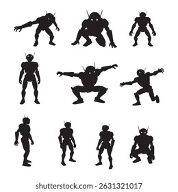 Set of robot silhouette on white background