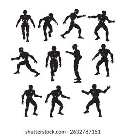 Set of robot silhouette on white background