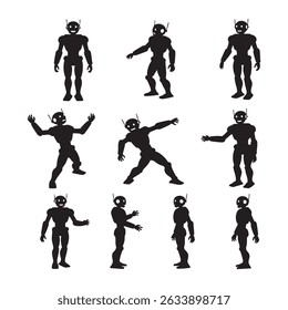 Set of robot silhouette on white background