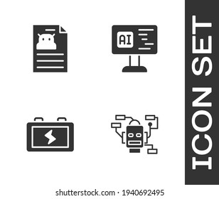 Set Robot, Technical specification, Battery and Software icon. Vector