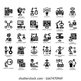 Set of robot thin line and pixel perfect icons for any web and app project. 