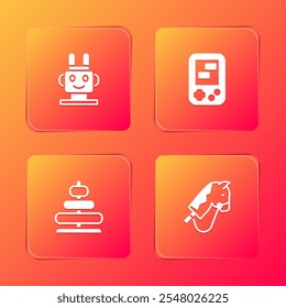Set Robot toy, Tetris electronic game, Pyramid and Toy horse icon. Vector