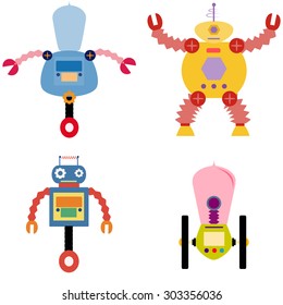 Set of robot toys on a white background. Vector illustration