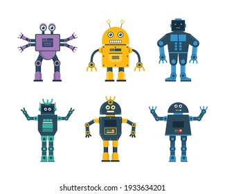 Set of robot toys in various model robot and robot wheel vector illustration