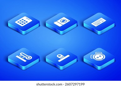Set Robot vacuum cleaner, Graphic tablet, Security camera, Meteorology thermometer, Photo and Keyboard icon. Vector