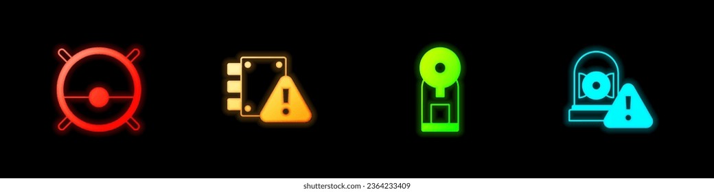 Set Robot vacuum cleaner, House under protection, Smart coffee machine and Ringing alarm bell icon. Vector