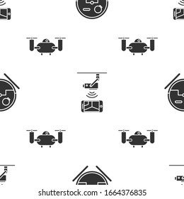 Set Robot vacuum cleaner, Wireless Controlling CCTV security camera and Drone flying with action camera on seamless pattern. Vector