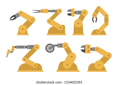 Set of robotic arms. flat style. isolated on white background
