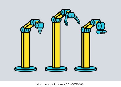 Set of robotic arms. line style. isolated on gray background