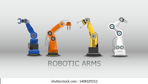 Set of robotic arms in a row vector illustration